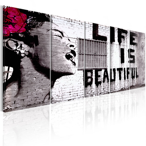 B&D HandArt Leinwandbild 150x75 Cm, 5-teilig, Mit Gel-Textur & Struktur-Effekt, Moderne Wanddekoration